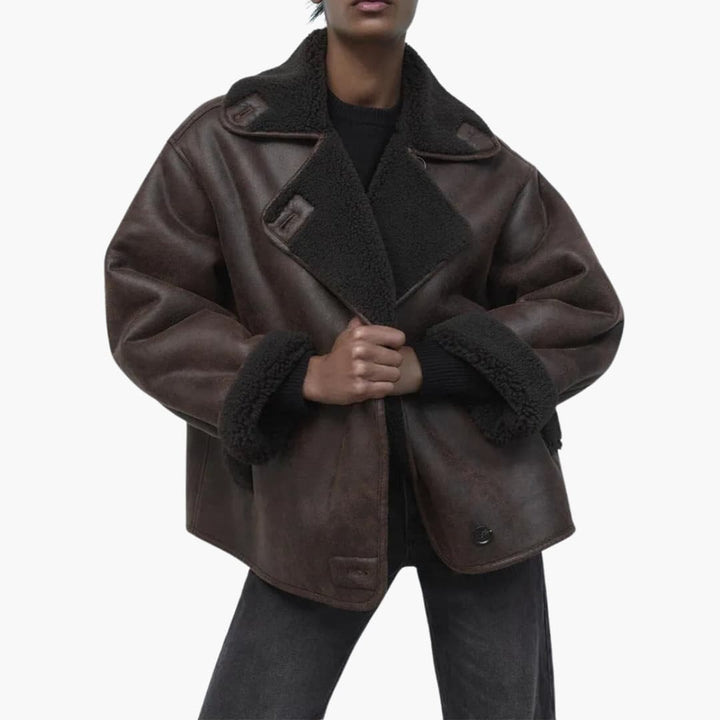 Hendrix | Oversized Sherpa-Lined Leather Jacket with Lapel Collar