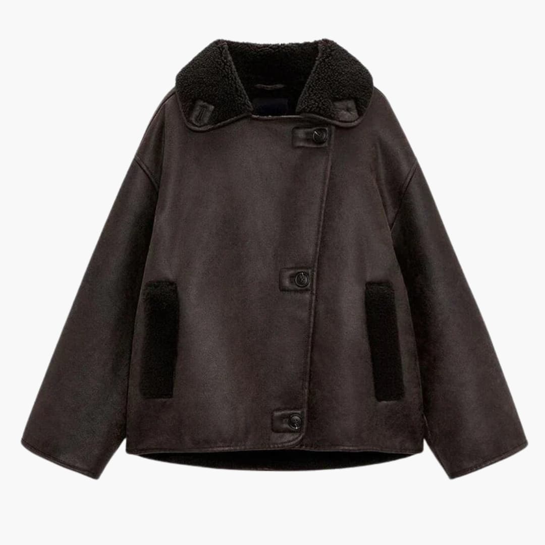 Hendrix | Oversized Sherpa-Lined Leather Jacket with Lapel Collar
