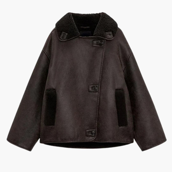 Hendrix | Oversized Sherpa-Lined Leather Jacket with Lapel Collar