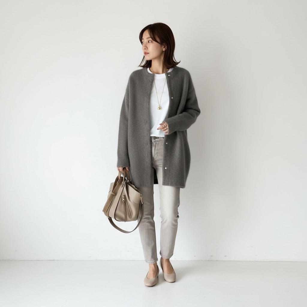Rebecca | Fluffy Longline Snap Button Women's Cardigan