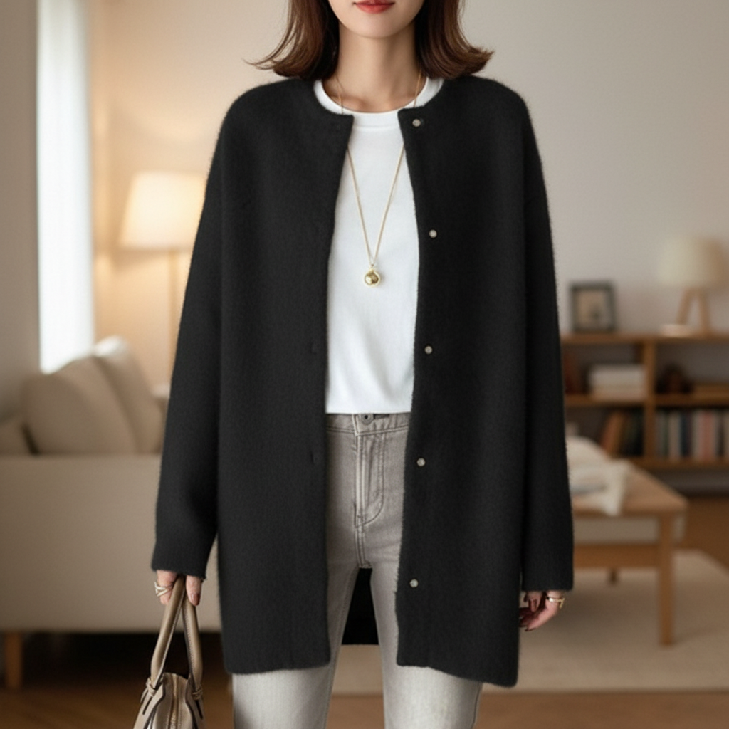 Rebecca | Fluffy Longline Snap Button Women's Cardigan