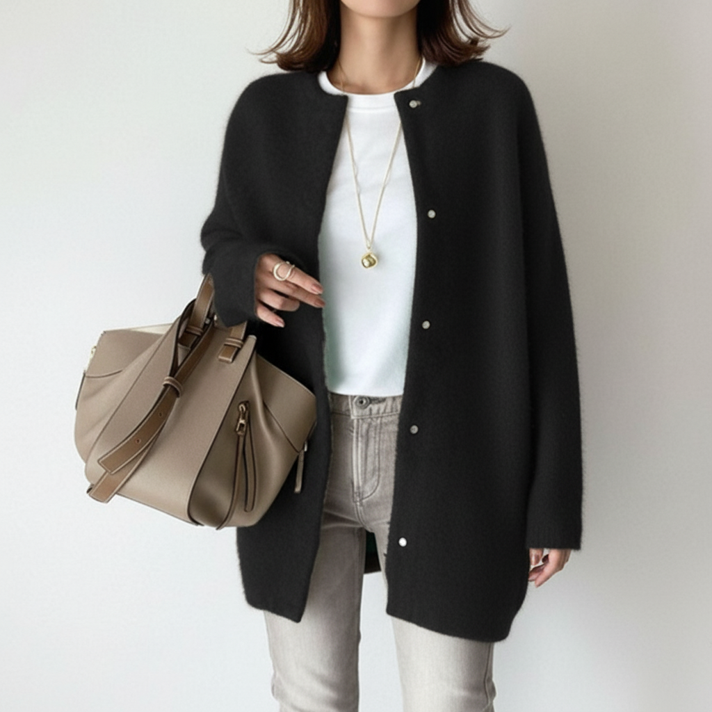 Rebecca | Fluffy Longline Snap Button Women's Cardigan