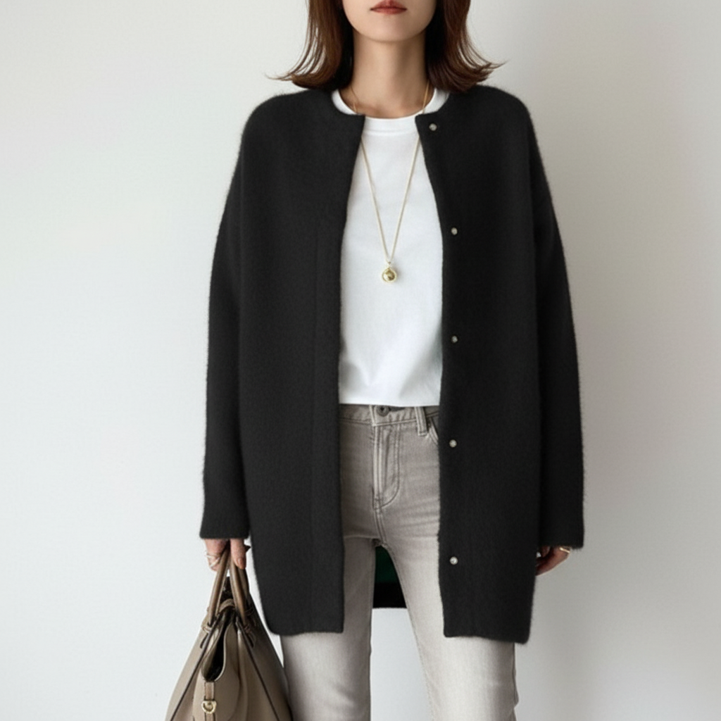 Rebecca | Fluffy Longline Snap Button Women's Cardigan