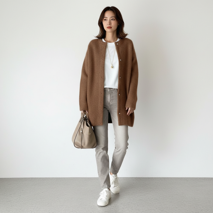 Rebecca | Fluffy Longline Snap Button Women's Cardigan