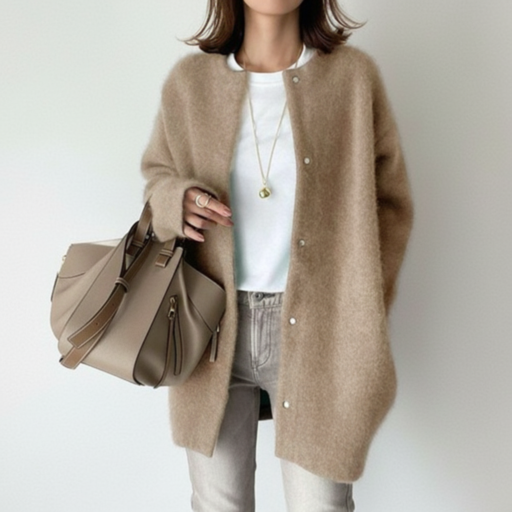 Rebecca | Fluffy Longline Snap Button Women's Cardigan