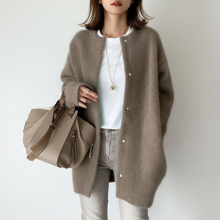Rebecca | Fluffy Longline Snap Button Women's Cardigan