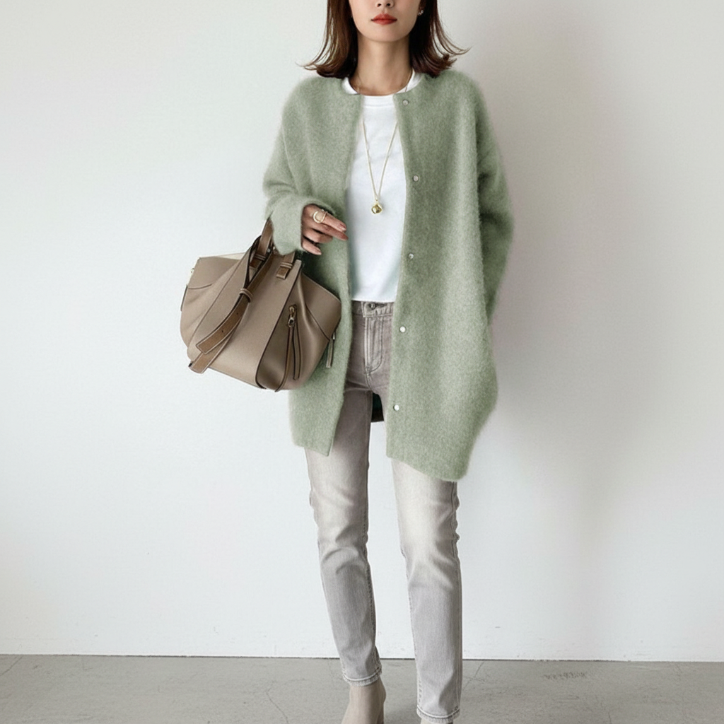 Rebecca | Fluffy Longline Snap Button Women's Cardigan