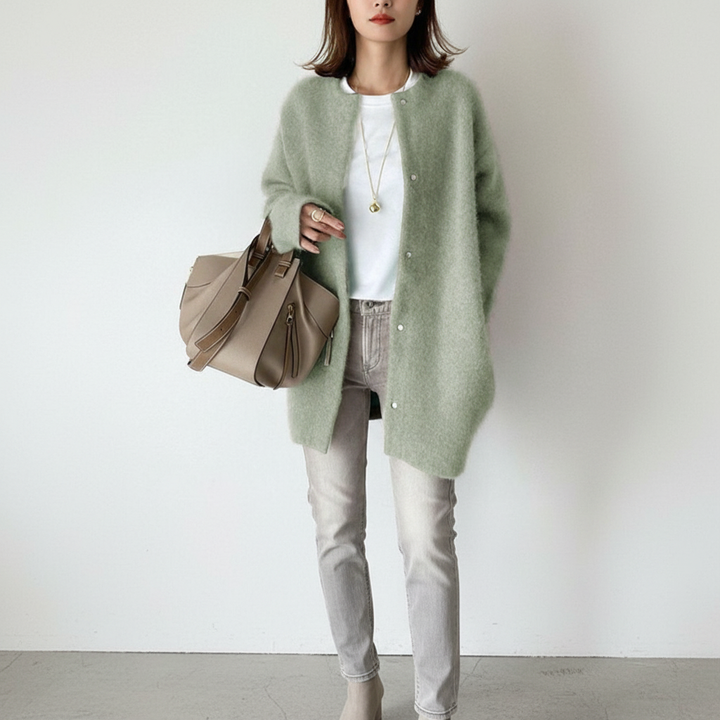 Rebecca | Fluffy Longline Snap Button Women's Cardigan