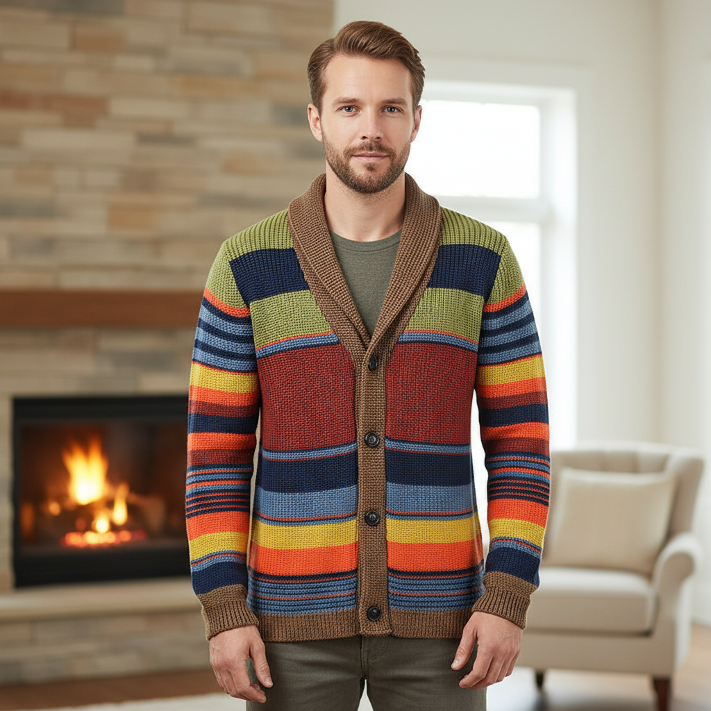 Marius | Bold Stripe Shawl Collar Men's Cardigan