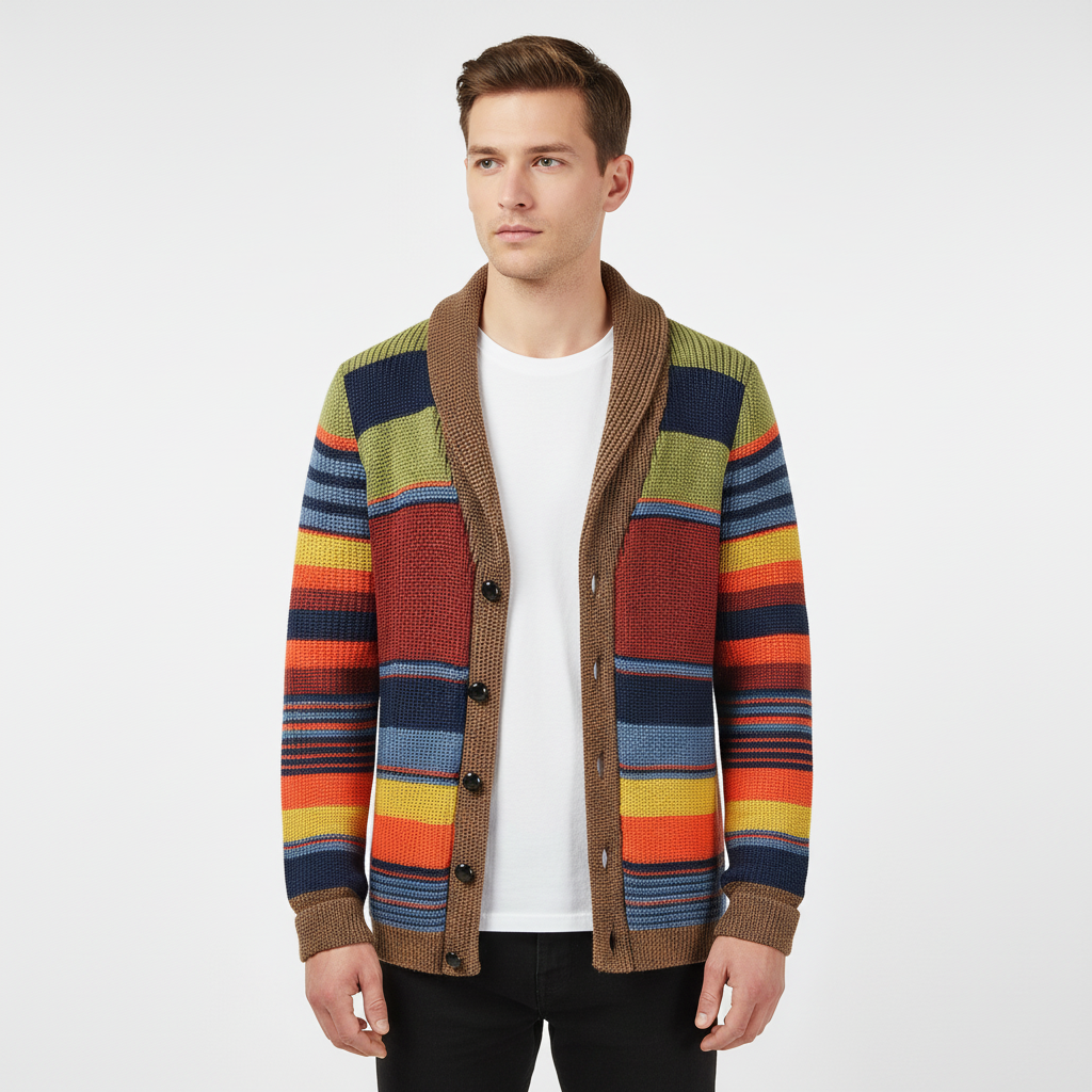 Marius | Bold Stripe Shawl Collar Men's Cardigan