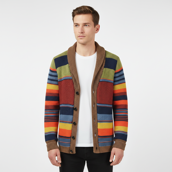 Marius | Bold Stripe Shawl Collar Men's Cardigan