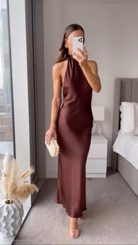 Sirocco | Tie Back Bias Cut Satin Halter Neck Maxi Dress