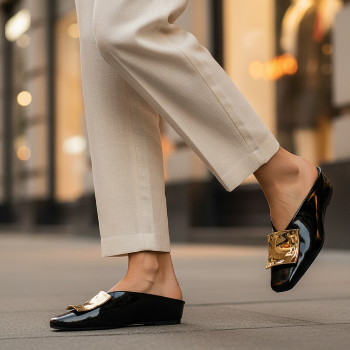 Aurelie | Gold Hardware Mule Orthopedic Flats for Women