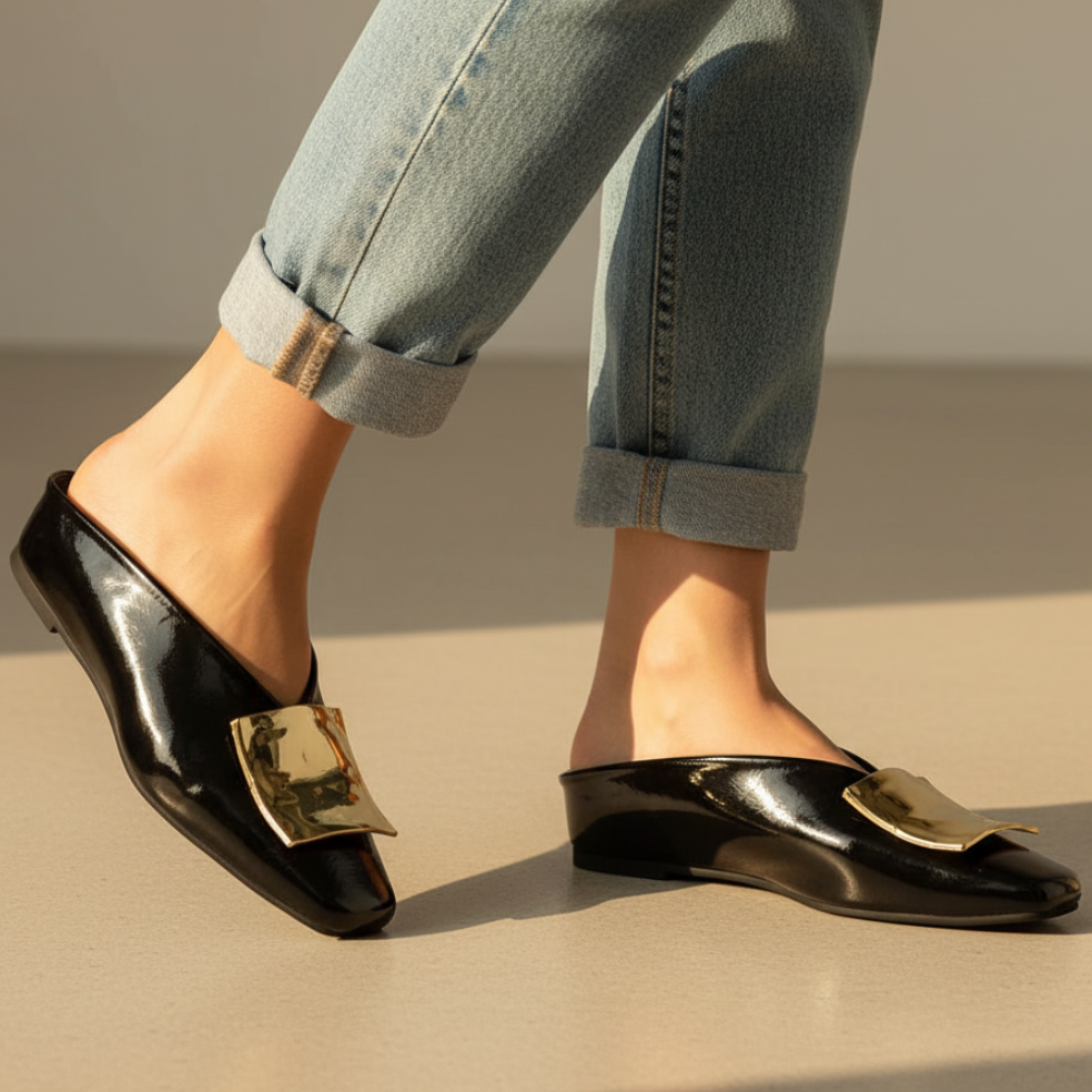 Aurelie | Gold Hardware Mule Orthopedic Flats for Women