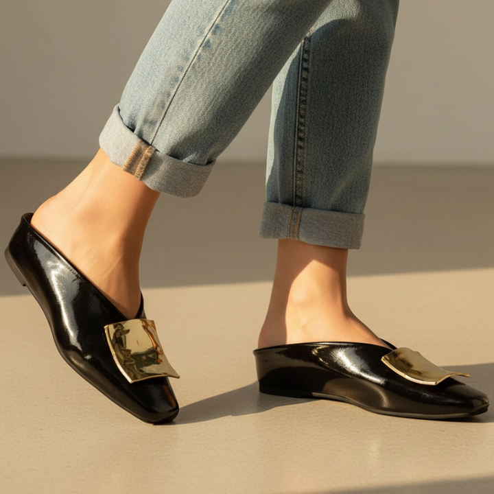 Aurelie | Gold Hardware Mule Orthopedic Flats for Women