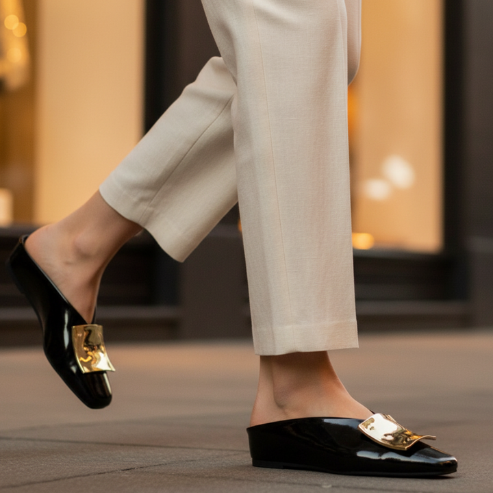 Aurelie | Gold Hardware Mule Orthopedic Flats for Women
