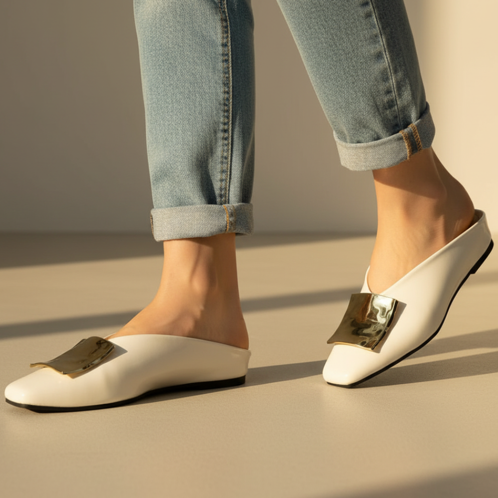 Aurelie | Gold Hardware Mule Orthopedic Flats for Women