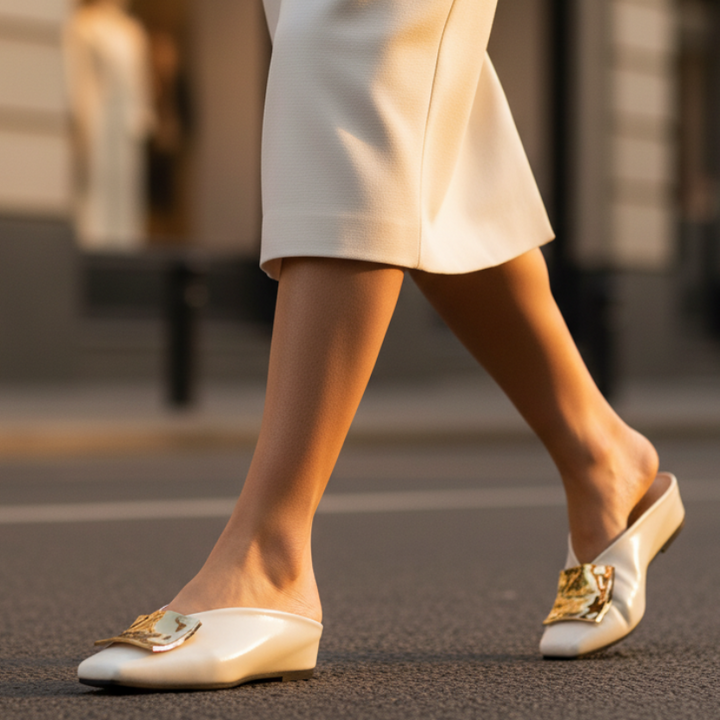Aurelie | Gold Hardware Mule Orthopedic Flats for Women