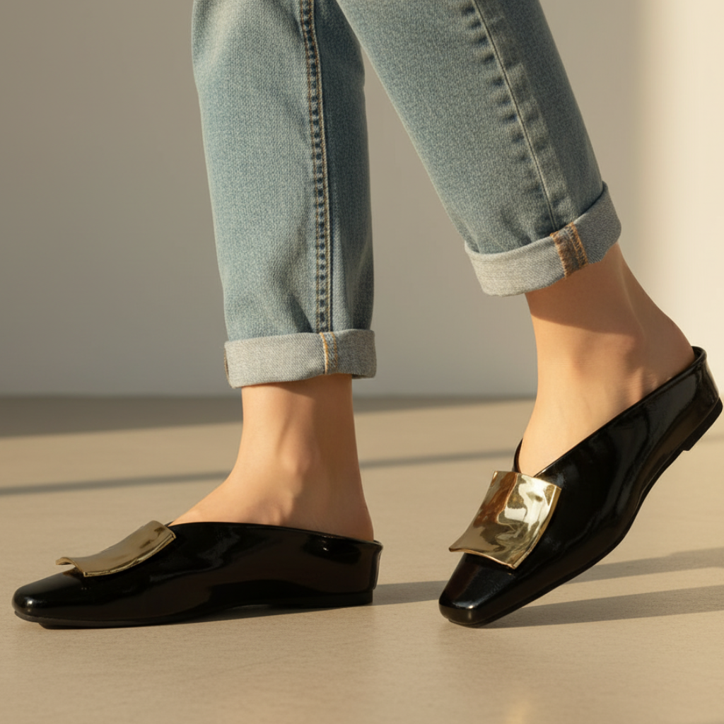 Aurelie | Gold Hardware Mule Orthopedic Flats for Women
