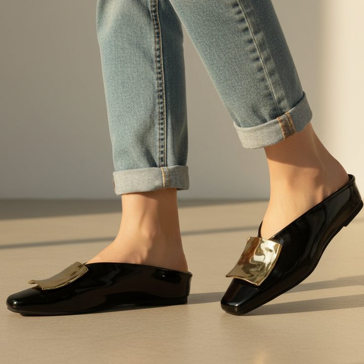 Aurelie | Gold Hardware Mule Orthopedic Flats for Women