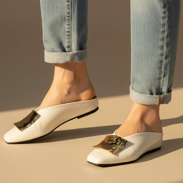 Aurelie | Gold Hardware Mule Orthopedic Flats for Women