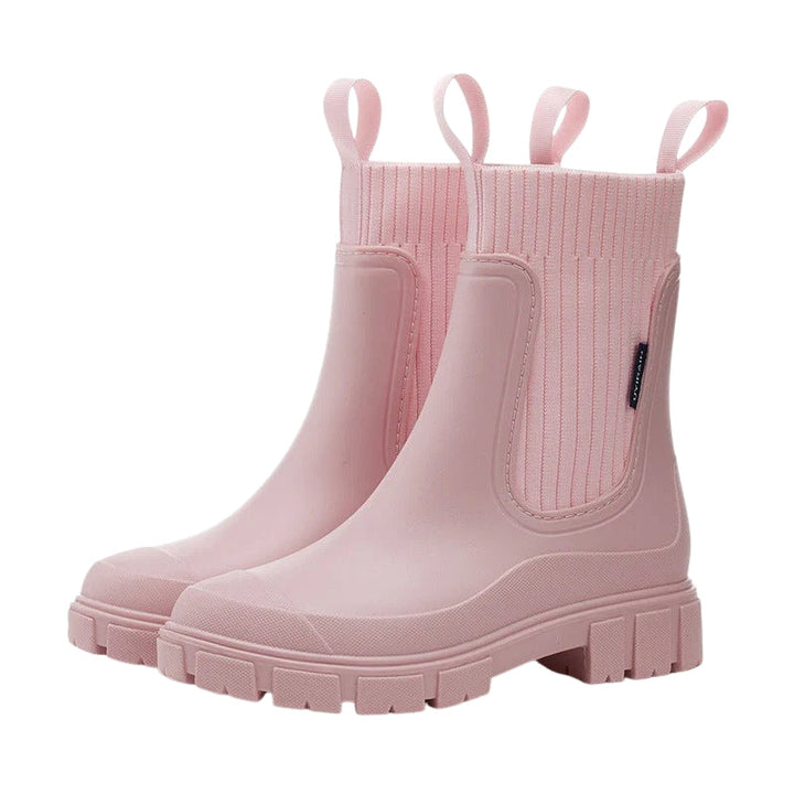 Rainy | Knit Collar Chelsea Pull-On Chunky Ankle Boots