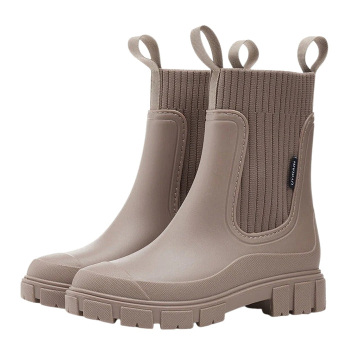 Rainy | Knit Collar Chelsea Pull-On Chunky Ankle Boots