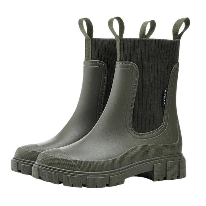 Rainy | Knit Collar Chelsea Pull-On Chunky Ankle Boots