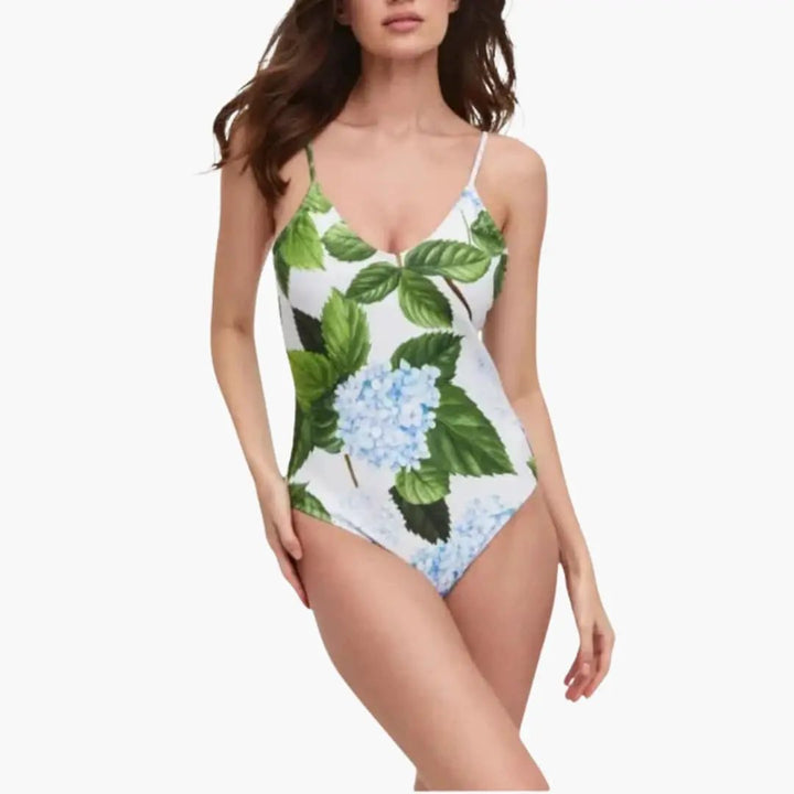 Hydrangea | Botanical Print V-Neck Spaghetti Strap Maxi Dress