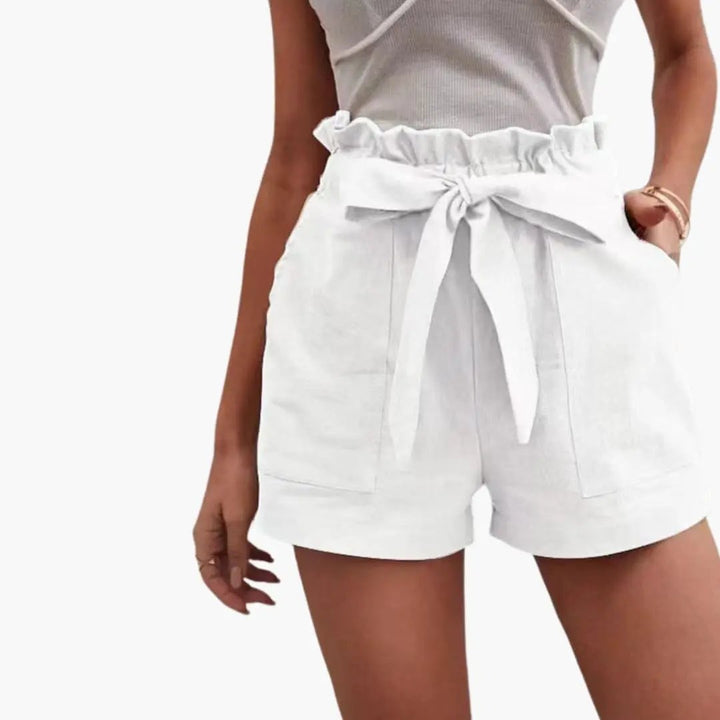 Paperbag | Bow Tie Frill Waist Linen High Waisted Womens Shorts