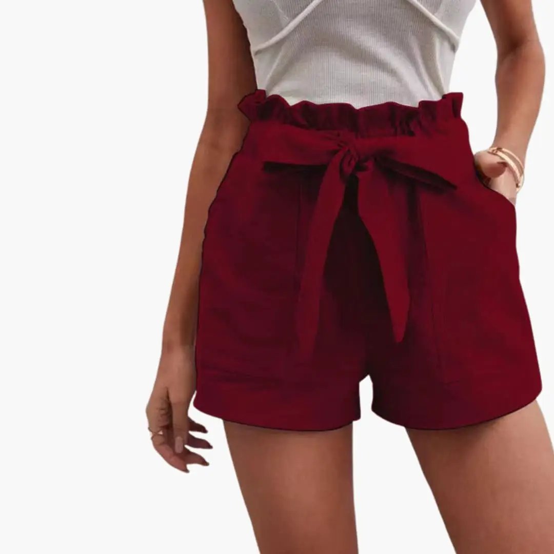 Paperbag | Bow Tie Frill Waist Linen High Waisted Womens Shorts