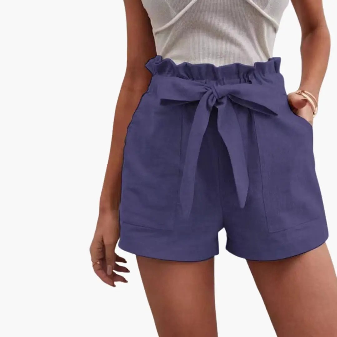 Paperbag | Bow Tie Frill Waist Linen High Waisted Womens Shorts