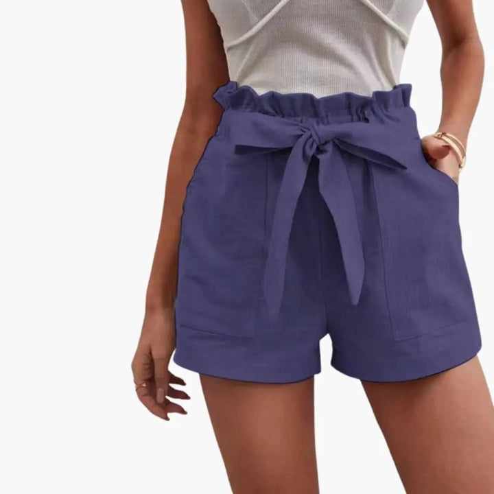 Paperbag | Bow Tie Frill Waist Linen High Waisted Womens Shorts