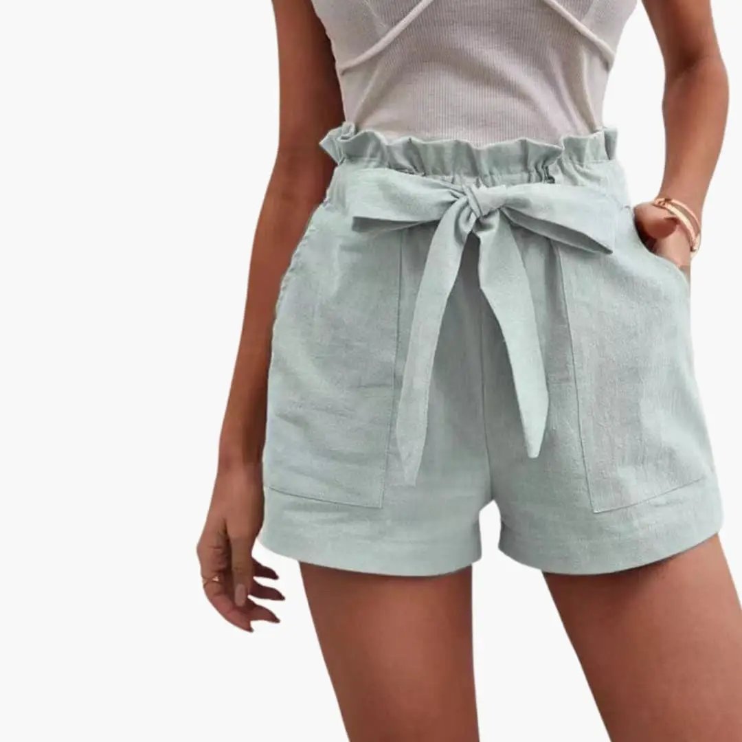 Paperbag | Bow Tie Frill Waist Linen High Waisted Womens Shorts