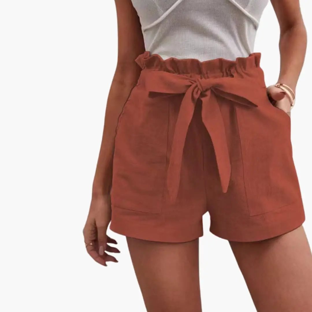 Paperbag | Bow Tie Frill Waist Linen High Waisted Womens Shorts