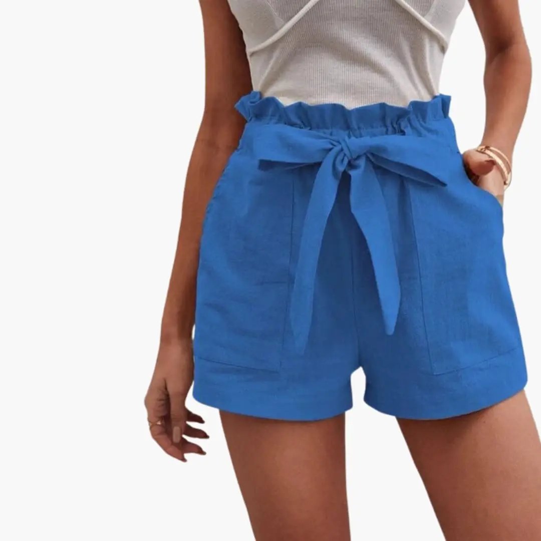 Paperbag | Bow Tie Frill Waist Linen High Waisted Womens Shorts