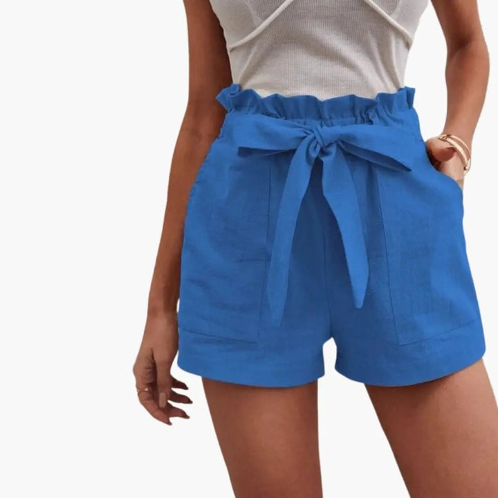 Paperbag | Bow Tie Frill Waist Linen High Waisted Womens Shorts