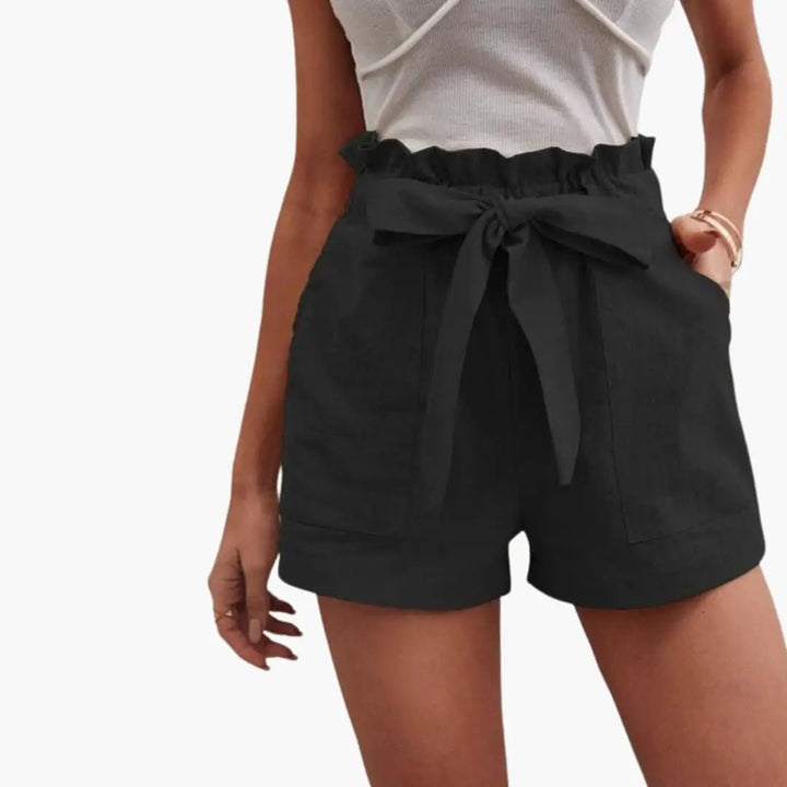 Paperbag | Bow Tie Frill Waist Linen High Waisted Womens Shorts