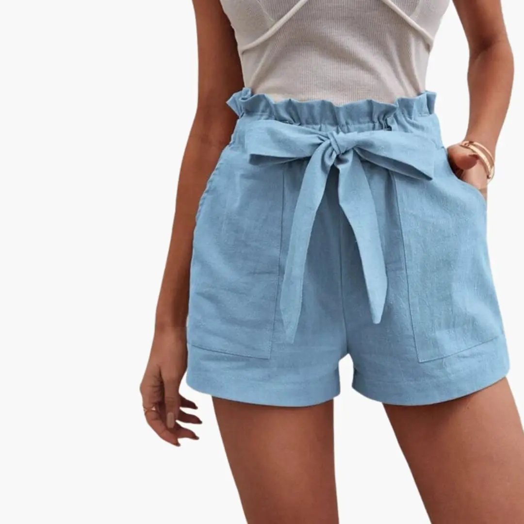 Paperbag | Bow Tie Frill Waist Linen High Waisted Womens Shorts