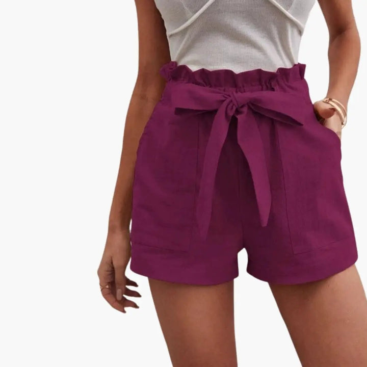 Paperbag | Bow Tie Frill Waist Linen High Waisted Womens Shorts