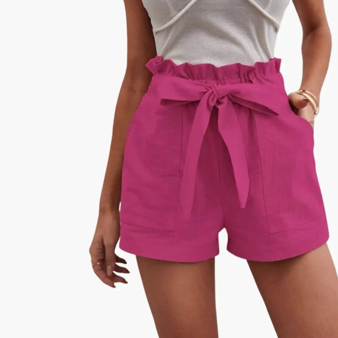 Paperbag | Bow Tie Frill Waist Linen High Waisted Womens Shorts