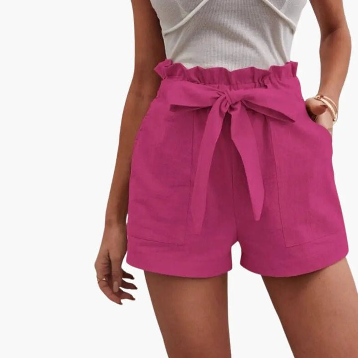 Paperbag | Bow Tie Frill Waist Linen High Waisted Womens Shorts