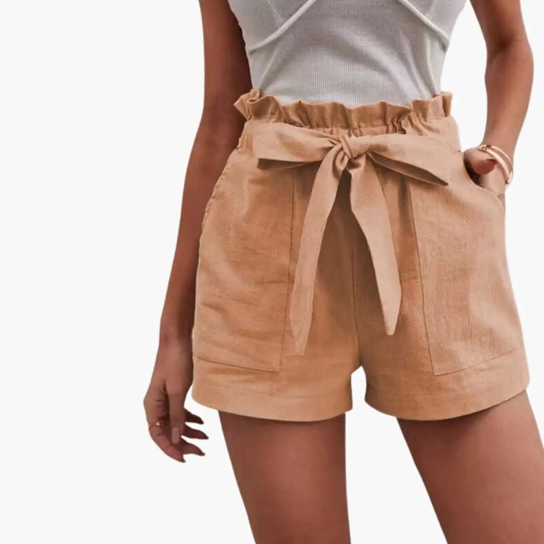 Paperbag | Bow Tie Frill Waist Linen High Waisted Womens Shorts