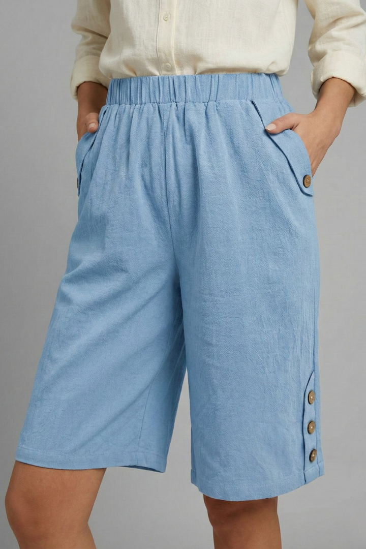 Lennox | Women's Wide-Leg Button Hem Bermuda Shorts
