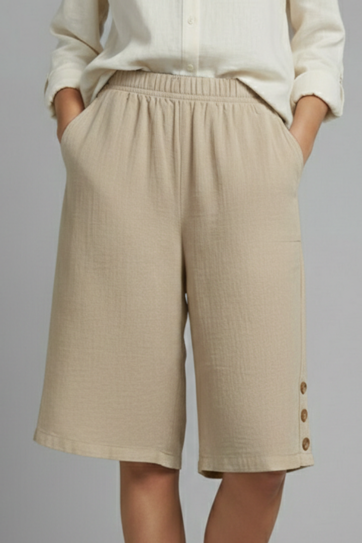 Lennox | Women's Wide-Leg Button Hem Bermuda Shorts
