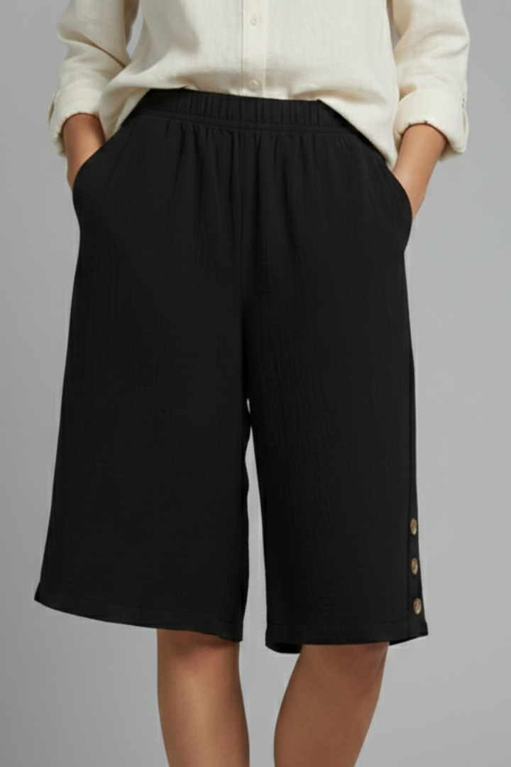 Lennox | Women's Wide-Leg Button Hem Bermuda Shorts