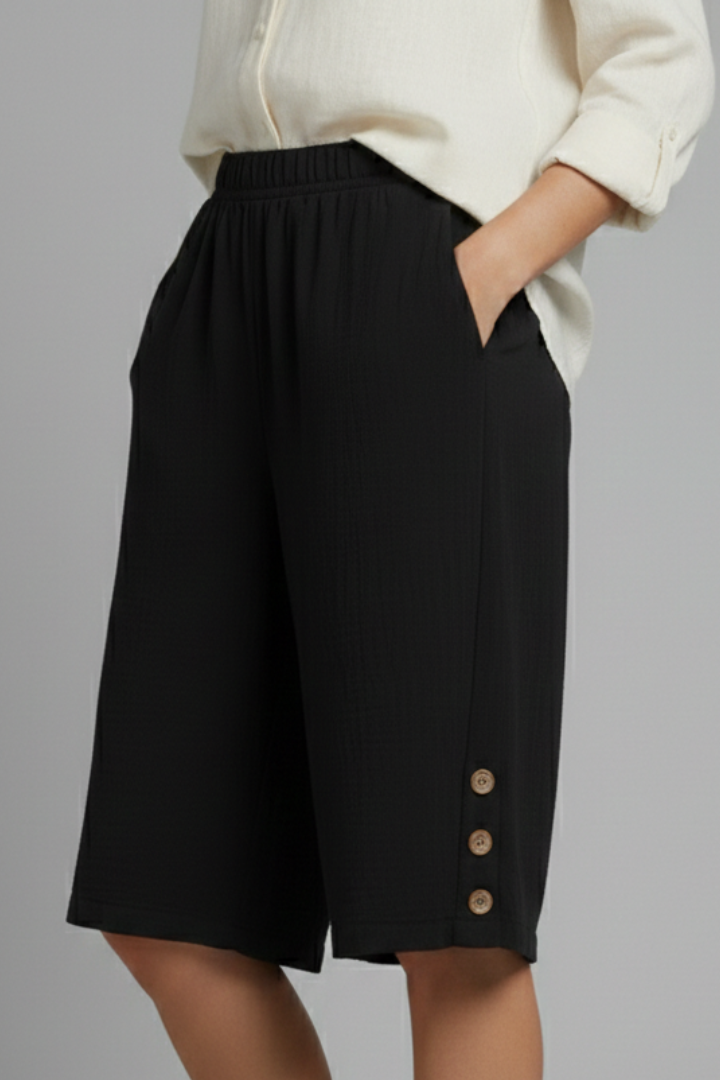 Lennox | Women's Wide-Leg Button Hem Bermuda Shorts