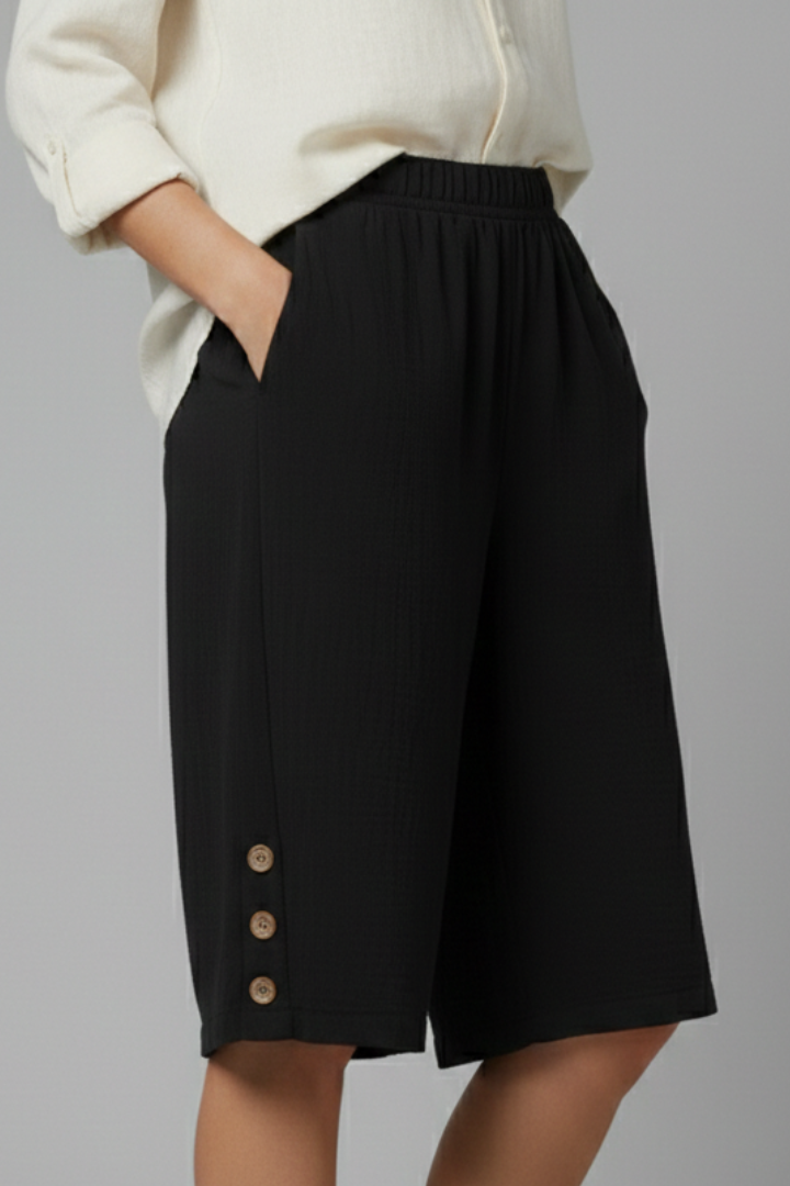 Lennox | Women's Wide-Leg Button Hem Bermuda Shorts