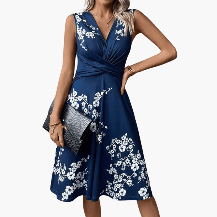 Blossom | Floral Print Twist Front V Neck Midi Dress