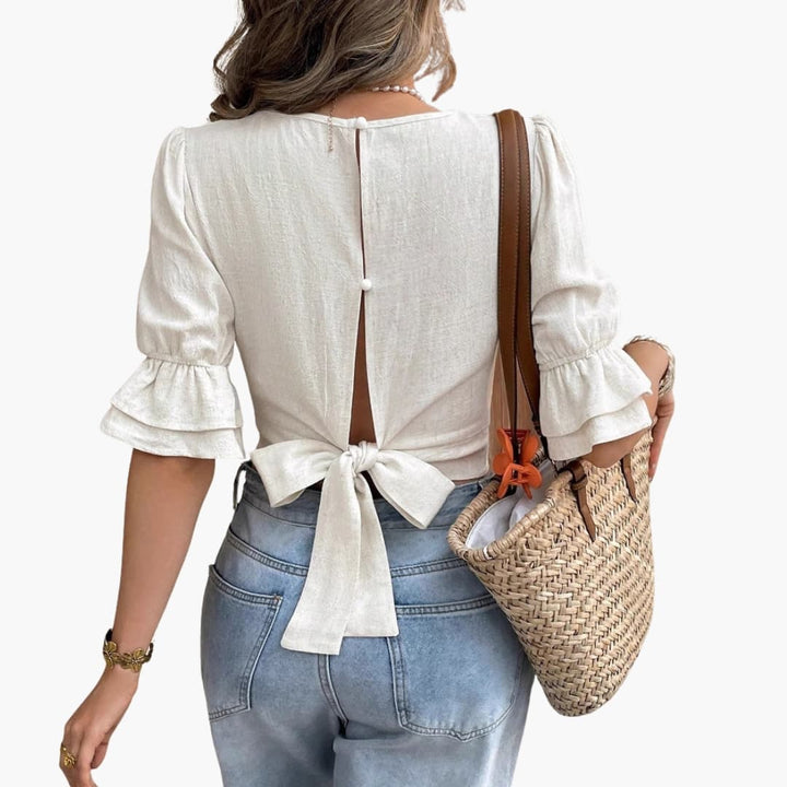 Ella | Square Neck Puff Sleeve Crop Top